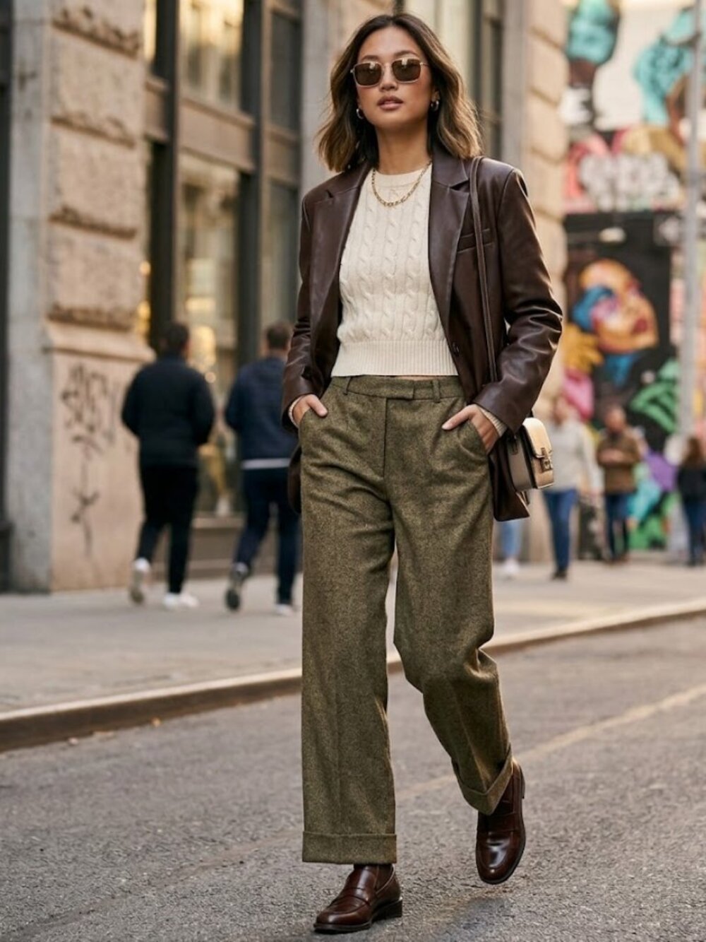 Tribal Wool Blend Tweed Wide Leg Trouser Pants Brown 10 Academia‎ DarkAcademia